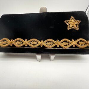 Share Black Velvet Clutch Handbag with Gold Colored Embellishments (Vintage)